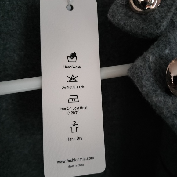 Dressy gray blazer with black rope detail and brass colored buttons and tails. - Picture 5 of 5